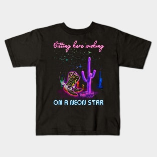 Sitting Here Wishing On A Neon Star Mountains Cowgirl Boots Quote Musics Kids T-Shirt